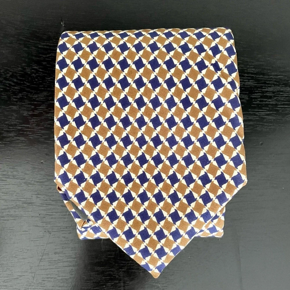 Christian Dior Silk Tie Blue Mustard Yellow Chic Party Office Suit Shirt Attire
